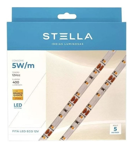 2x Fita Led Eco 5w/m Stella Rolo 5m Sth7804 + 1x Fonte 40w Luz Branco Quente 2700k