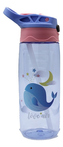 Botella Para Agua Infantil Niños Con Popote Libre Bpa 480ml Color Azul