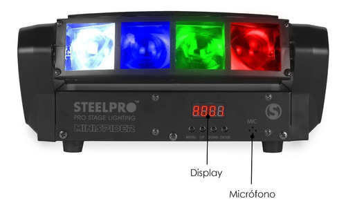 Imagen 2 de 8 de Cabeza Movil Minispider 8 Led Beam Doble Movimiento Steelpro