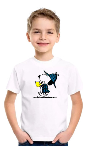 Playera Snoopy Disfraz Detective Pipa Fumar Blanca Niña Niño