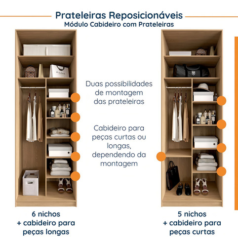 Guarda Roupa Modulado Canto 4 Peças Canto Nicho Com 2