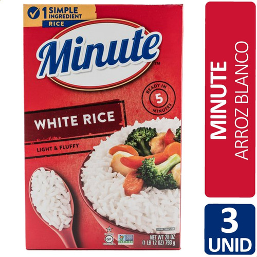 Imagen 1 de 7 de Arroz Minute Blanco Rapida Coccion Libre Gluten - Pack X3