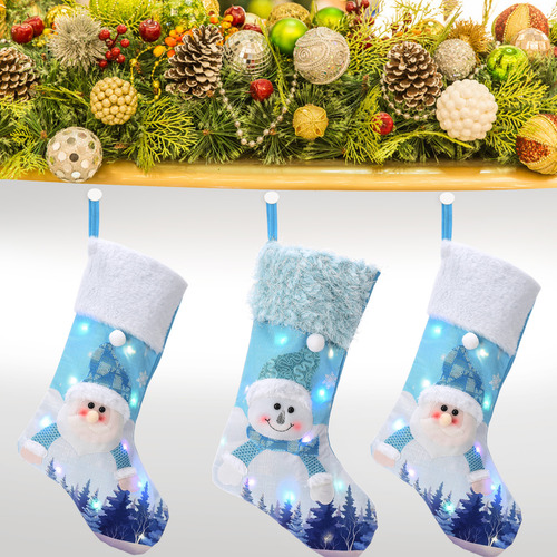 Calcetín Navideño Con Led Azul Para Papá Noel Con Pilas De 2