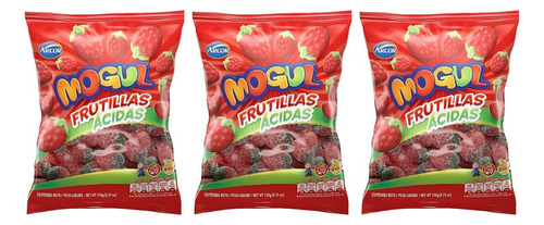 Gomitas Marca Arcor Mogul Sabor Frutillas Ácidas Con Azucar Pack de 3 Bolsitas Ideal para Compartir Regalos Fiestas Snacks Golosinas Dulces Sabores Intensos Textura Suave Forma Frutilla