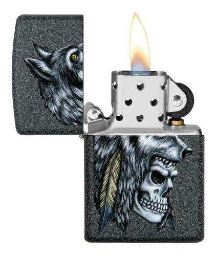 Encendedor Zippo Diseño Lobo Y Calavera #29863 Nuevo De Lujo