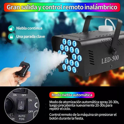 Maquina De Fumaça 500w Dmx 18 Luzes Led Com 2 Controles 13 Efectos Dj Cor Preto Adequado Para Festivais, Casamentos, Palco De Dj