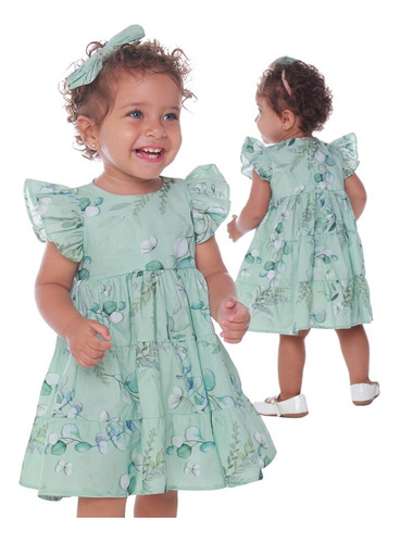 Imagem 2 de 4 de Vestido Infantil Bebê Clássico Judith Céu De Algodão 23001