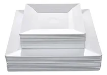 Comprar 50 Platos Desechables Cuadrados Elegantes, Rose Impact Plástico, Fiesta Color Blanco resistentes calidad premium incluye 25 platos grandes de 24 cm y 25 platos chicos de 16 cm