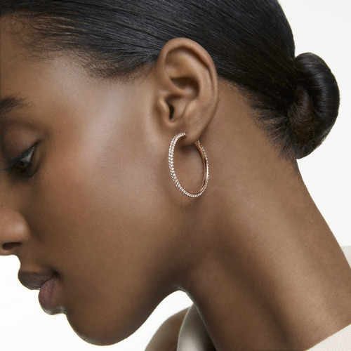 Aretes Tipo Argolla De Cristal Rosa De Swarovski En Oro Rosa