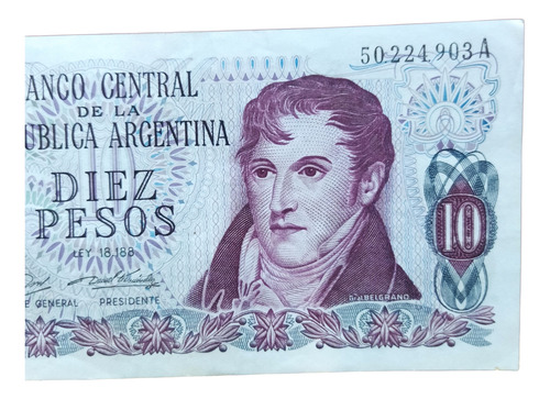 Antiguo Billete 10 Pesos Ley Argentina 1971 Bott 2337