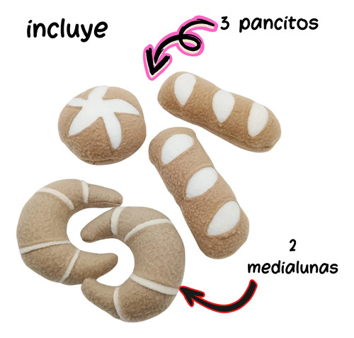 Pan Y Medialunas De Tela / Set Panadería Cocinita Mercado