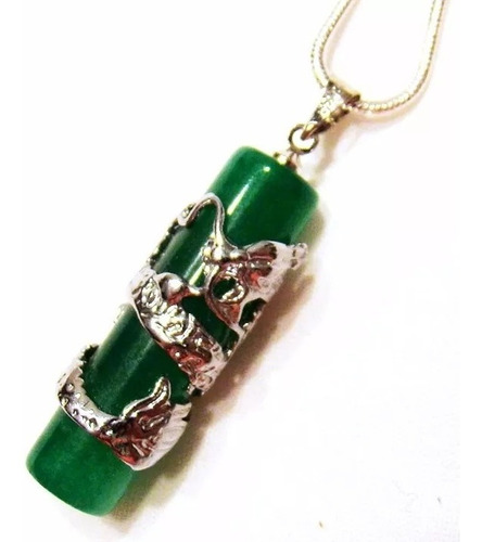 Pingente Amuleto Pino De Jade Verde Escultura Dragão + Colar