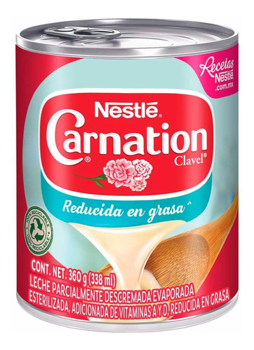 Leche Evaporada Nestlé Carnation Clavel Reducida en Grasa Lata 360g
