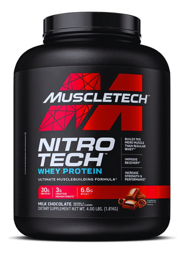 Suplemento en polvo MuscleTech  Performance Series Nitro-Tech proteína sabor milk chocolate en pote de 1.8kg