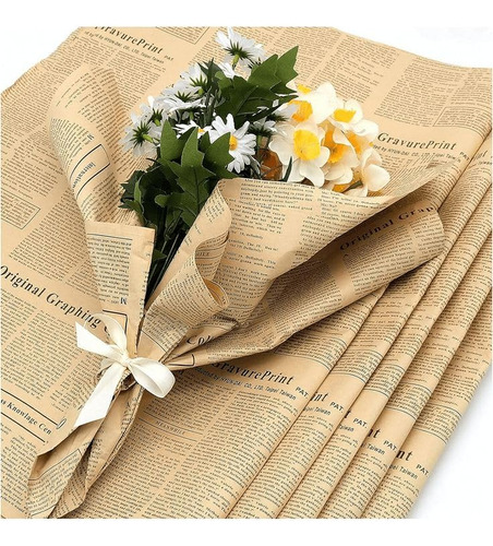 20 Hojas De Papel De Periódico For Envolver Flores