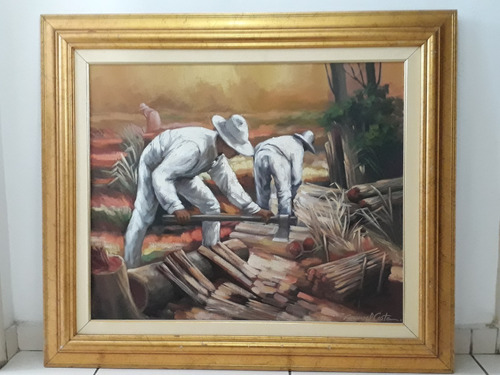 1394- Manoel Costa Ost 95x82cm Com Moldura - Lenhadores. (Usado)