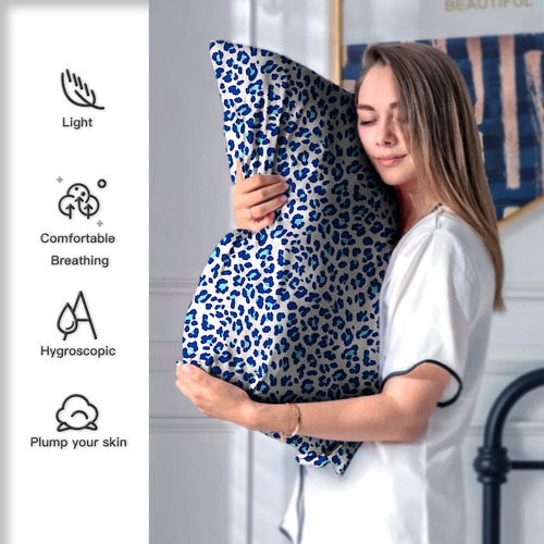 Funda De Almohada De Seda Tamaño Queen Color Leopardo Azul