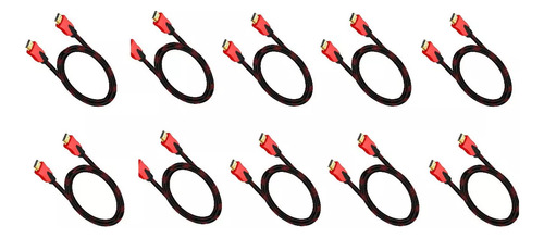 10 Pzs Cable Hdmi Genérico 3m Negro/rojo Full Hd Tv