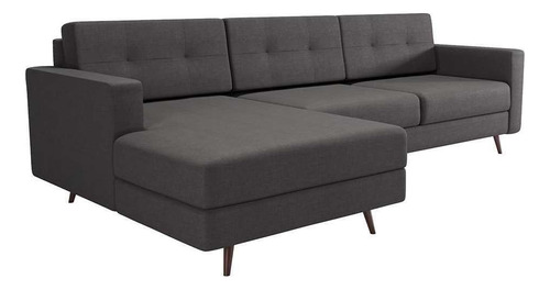 Sofá 3 Lugares Esquerdo Living Com Chaise Esquerdo Pé Pal... Cor Cinza