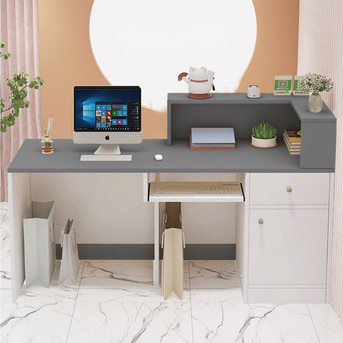 Escritorio Recepcion Blanco Gris Minimal Con Cajones 140cm Gris