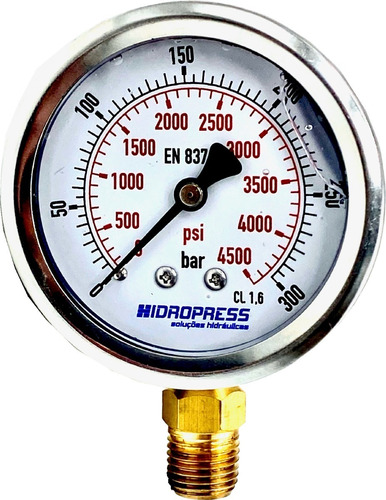 HIDROPRESS CONEXÃO INFERIOR manometro glicerinado de 0 a 300 bar