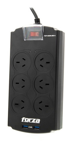 Imagen 1 de 6 de Zapatilla Forza Fsp 602usb A 6 Tomas Puertos Usb 220v Negro