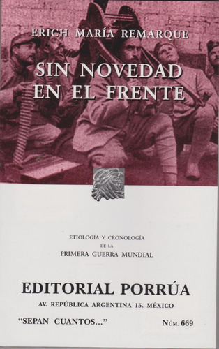 Sin Novedad En El Frente, De Remarque, Erich Maria. Editorial Porrúa México En Español