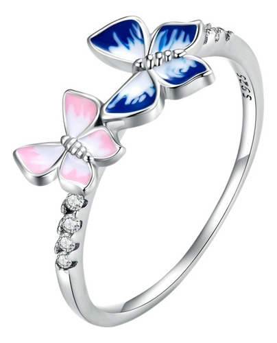 Calidad Anillo Banda Mariposa Plata For Mujer