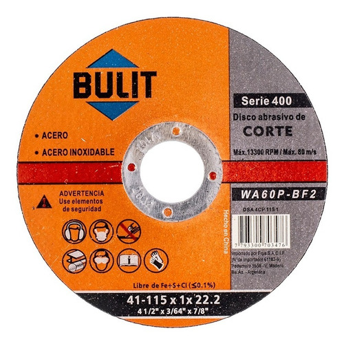 Disco De Corte Bulit Para Amoladora S400 115mm 1