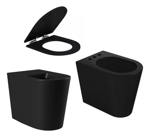 Combo Baño Deca Link Inodoro + Tapa Suave + Bidet Negro