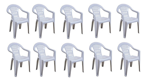 Silla Plastica Apilable Reforzada Sillon Mica Pack 10 Color Blanco