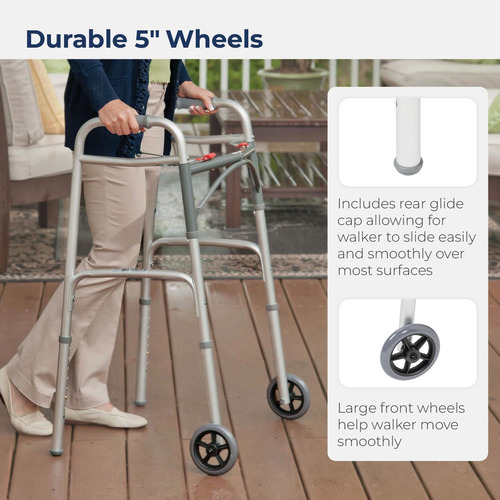 Andador Plegable De Lujo De Dos Botones Con Ruedas De 5
