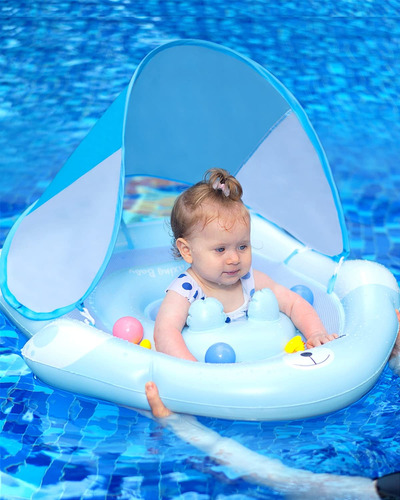 Relaxing Baby Pool Float With Adjustable Seat Pocket & Baby
