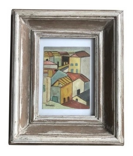 Obra Bonadei Óleo Sobre Cartão Casarios 16,5x12,5cm Raridade