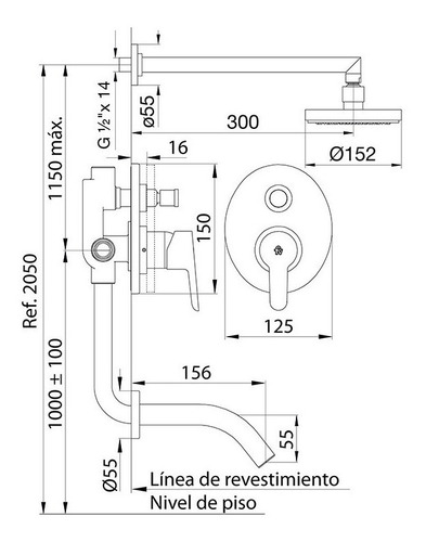 Imagen 5 de 7 de Griferia Duchador Fv Puelo Monocomando 0106/b5 Ducha Baño