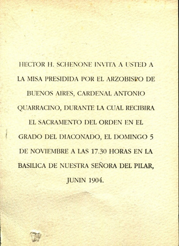 Héctor Schenone Designado Diácono Iglesia, Quarracino, Invit