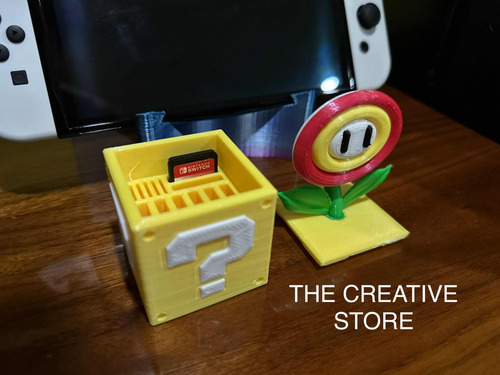 Cubo Con Flor Guarda Juegos - Mario Bros - Nintendo Switch.