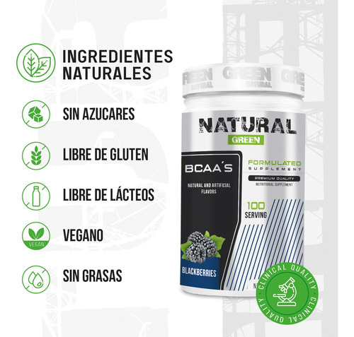 Aminoácidos Bcaas Green Varios Sabores 1kg 100 Servs Moras
