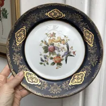 Comprar Plato Decorativo Porcelana Tsuji Aves Azul Oro Pintado Mano
