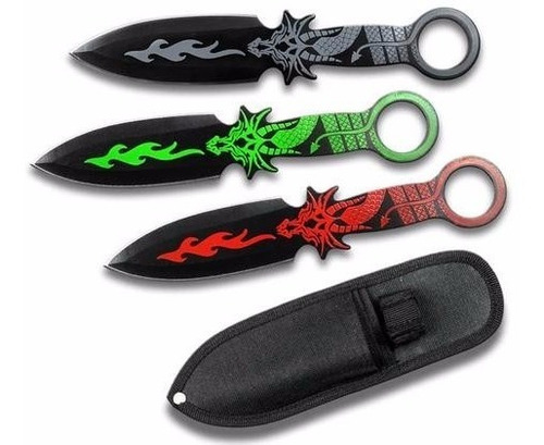 Paq 3 Kunais Dagas Cuchillo Dragon Ninja P/lanzar 20 Cm