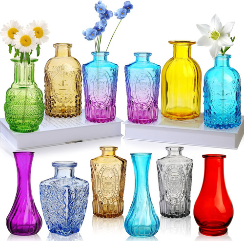 Conjunto De Vaso De Vidro Colorido Com 12, Pequenos Vasos V