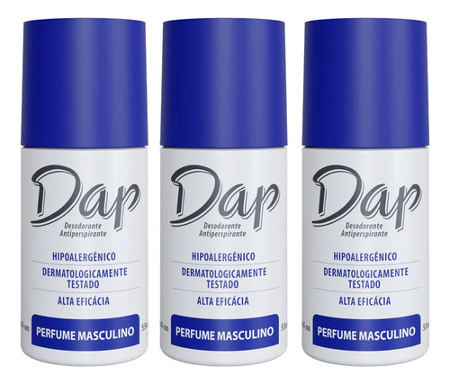 3 Desodorante Dap Roll On Perfume Masculino Ou Femino 55ml
