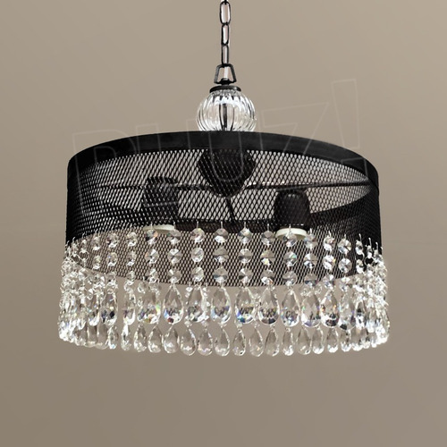 Colgante Tambor 2 Pisos 3 Luces Cairel Vidrio Y Chapa Negra