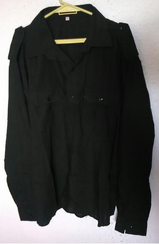 Camisa Negra Manga Larga T 48 C Doble Bolsillo Y Charreteras