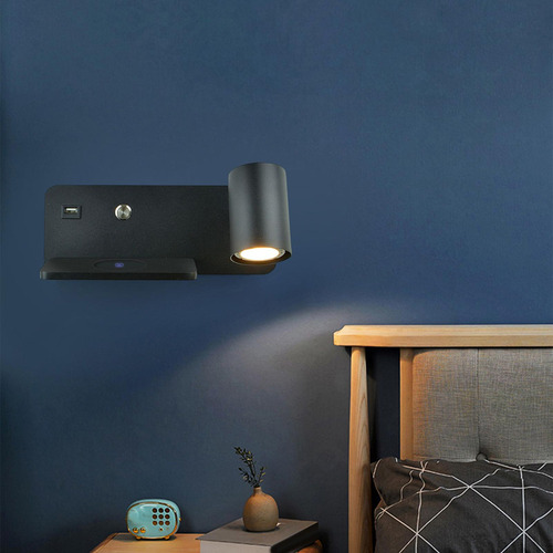 Luz De Pared Gu10 Con Puerto Usb Proyector De Negro Derecho