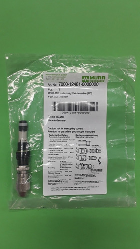 Conector Macho M12 4 Polos Mosa 7000-12481-0000000 - 10 Pcs