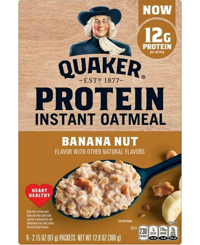 Quaker Avena Instantánea C/proteina, Banana Nut  6 Sobres 