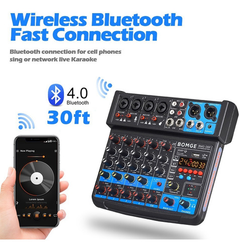 Imagen 6 de 7 de Bomge 06f 6 Channel Dj Mixer Usb /bluetooth/48v /dsp White