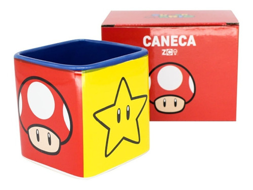 Imagem 1 de 5 de Caneca 300ml Cubo Jogo Nintendo Super Mario Bros Mushroom 