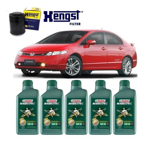 Kit Troca De Óleo Castrol 10w40 Honda Civic Si 2.0 H97w05